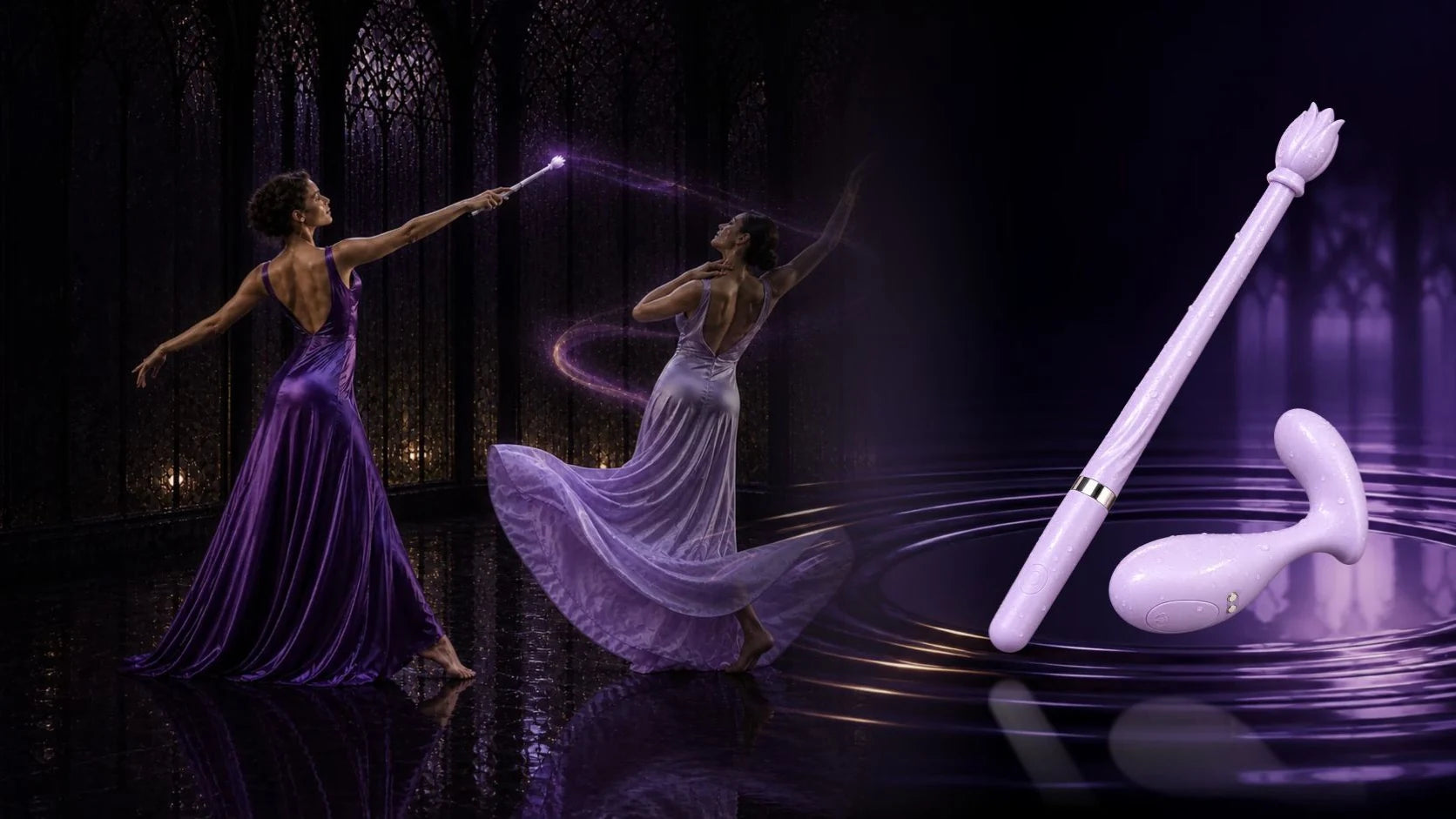 Wet Violet Spell Pearl and Wand together in clear water