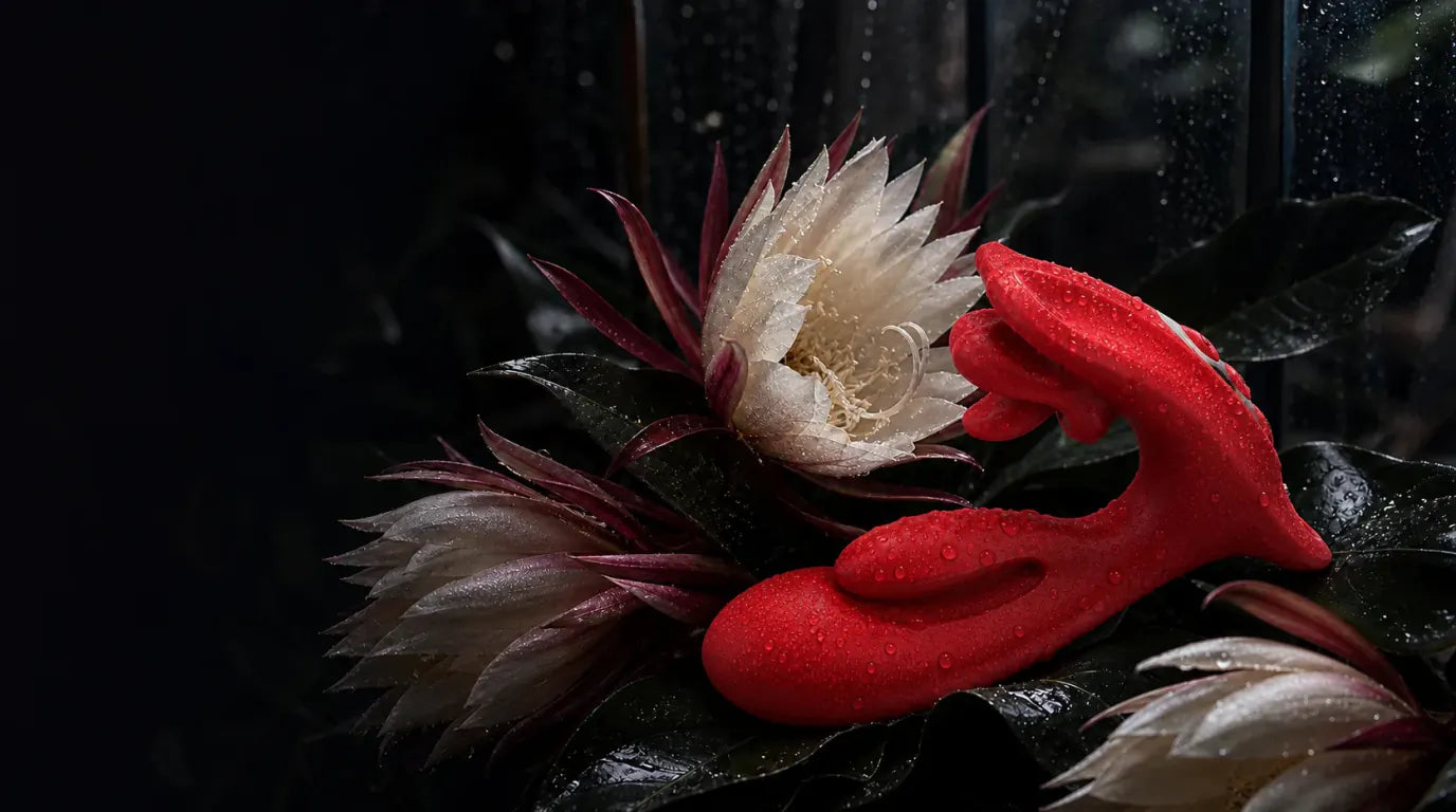 Dew-covered Queen's Bloom three-point wearable among rain-kissed night flowers