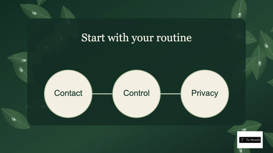 Illustrated guide: start with your routine, showing contact, control, privacy.