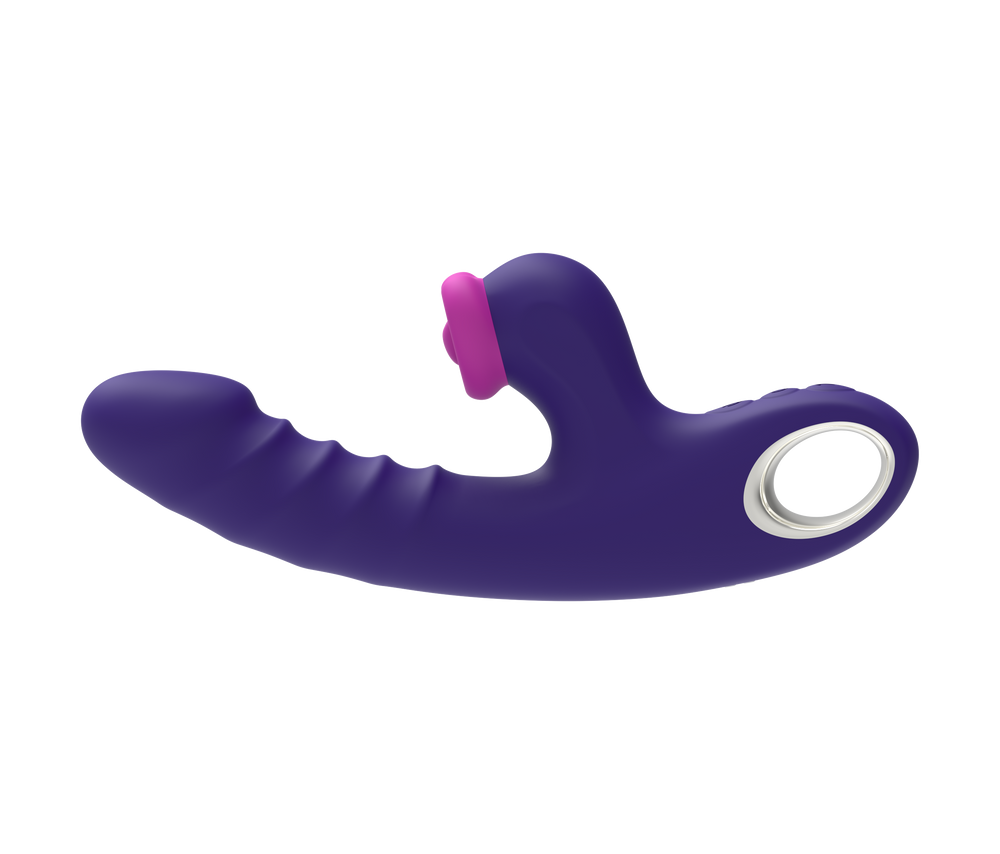 PetalTap side view showing the curved purple body, rounded head and sculpted ridges