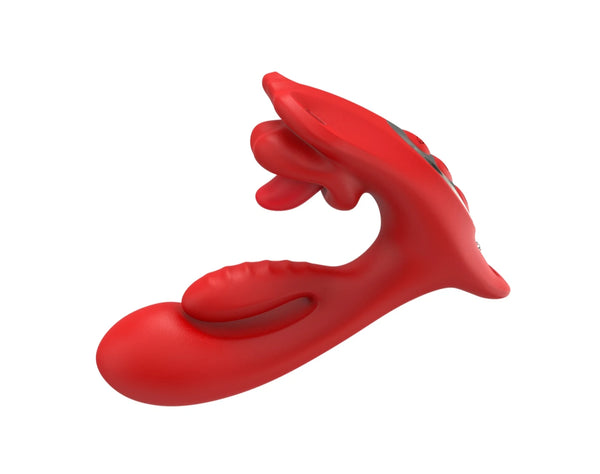 Queen's Bloom red wearable three-point pleasure device on white