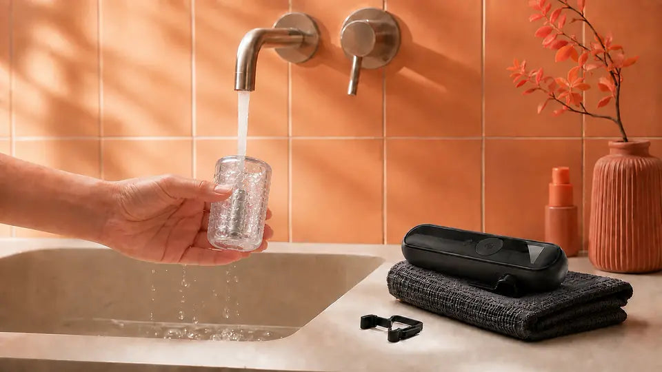 Compact Crazy GIGI removable sleeve rinsed separately by a normal-sized hand while the powered body stays dry