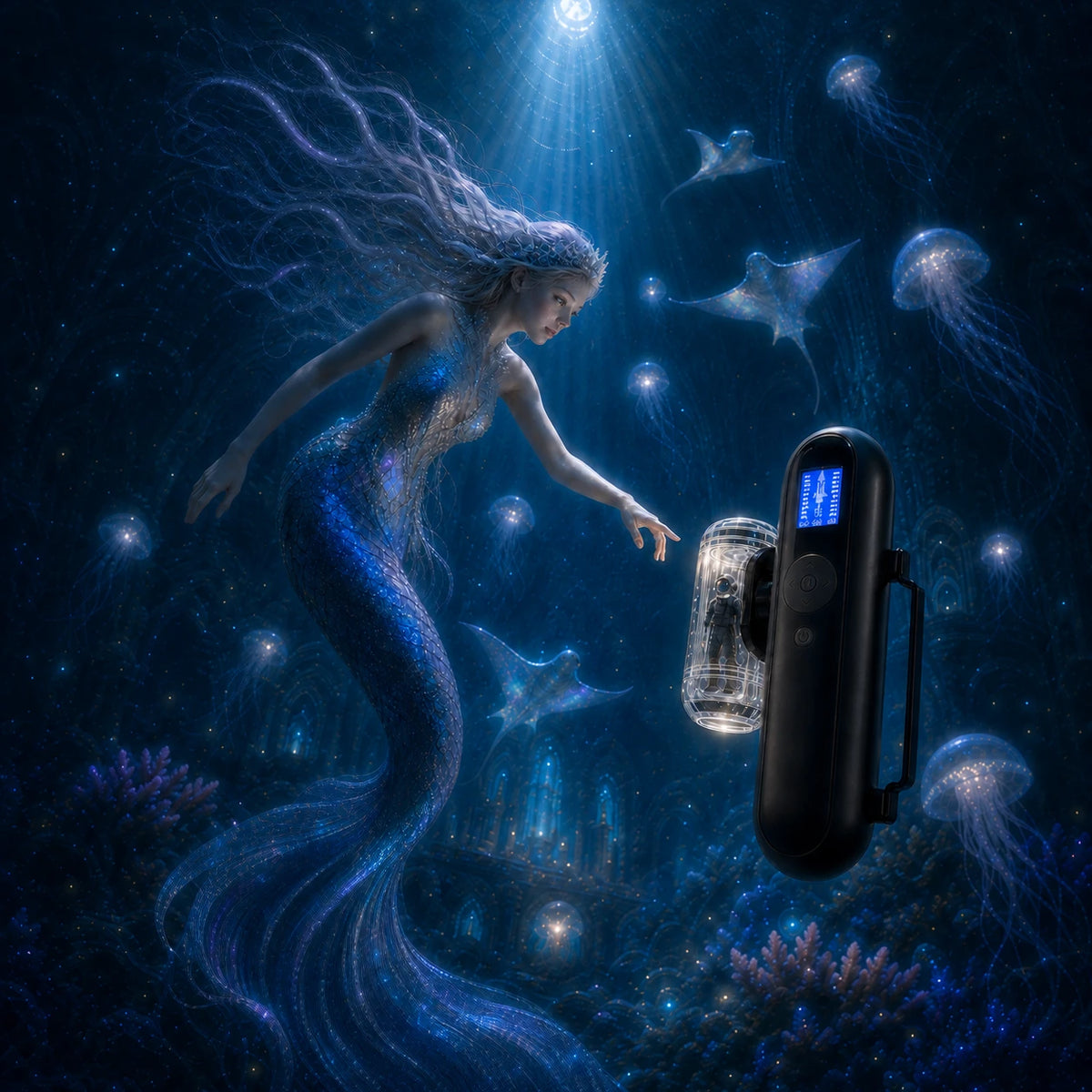 Crazy GIGI in an underwater scene with a mermaid
