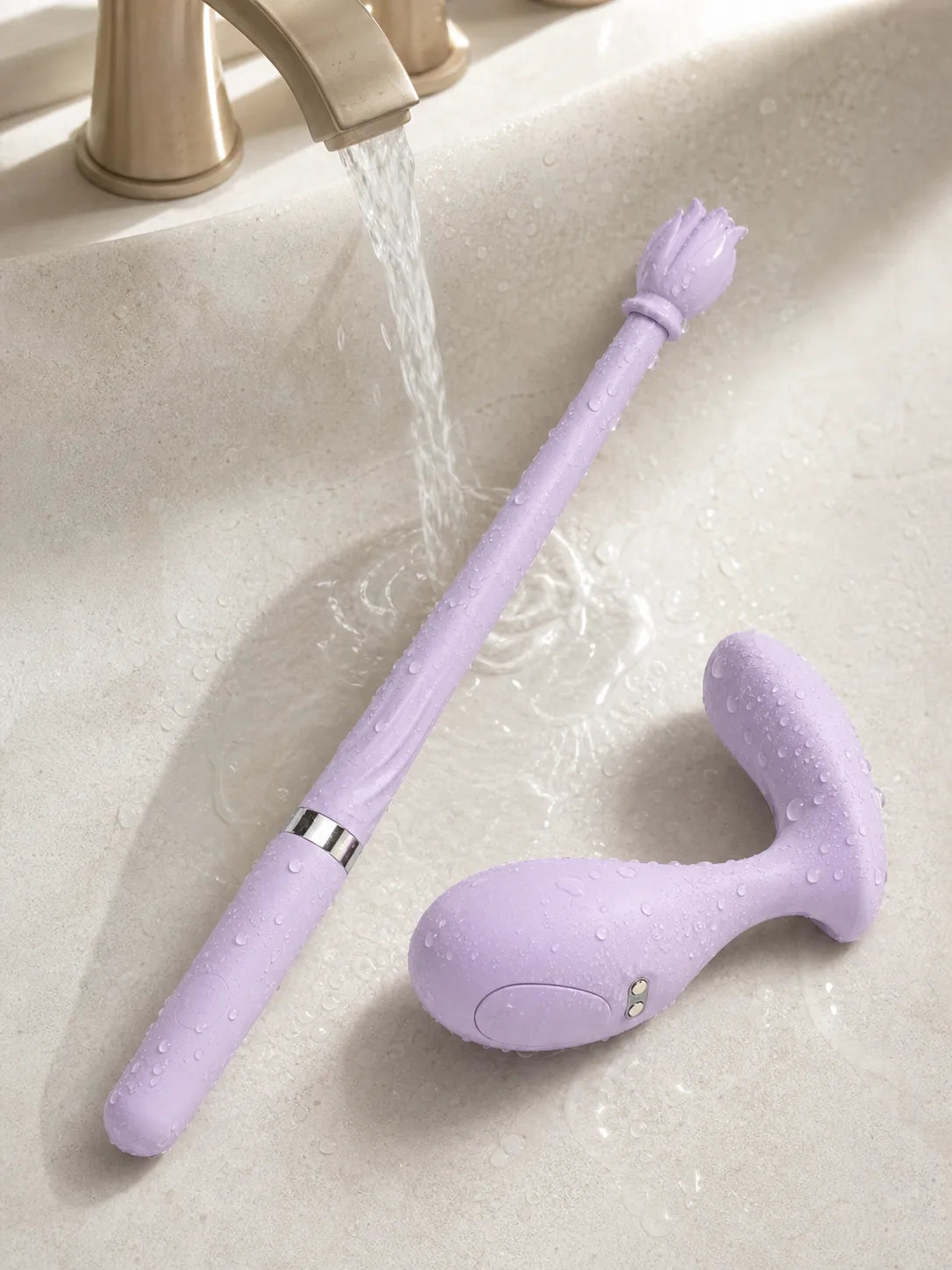 Violet Spell being rinsed clean without changing its product shape