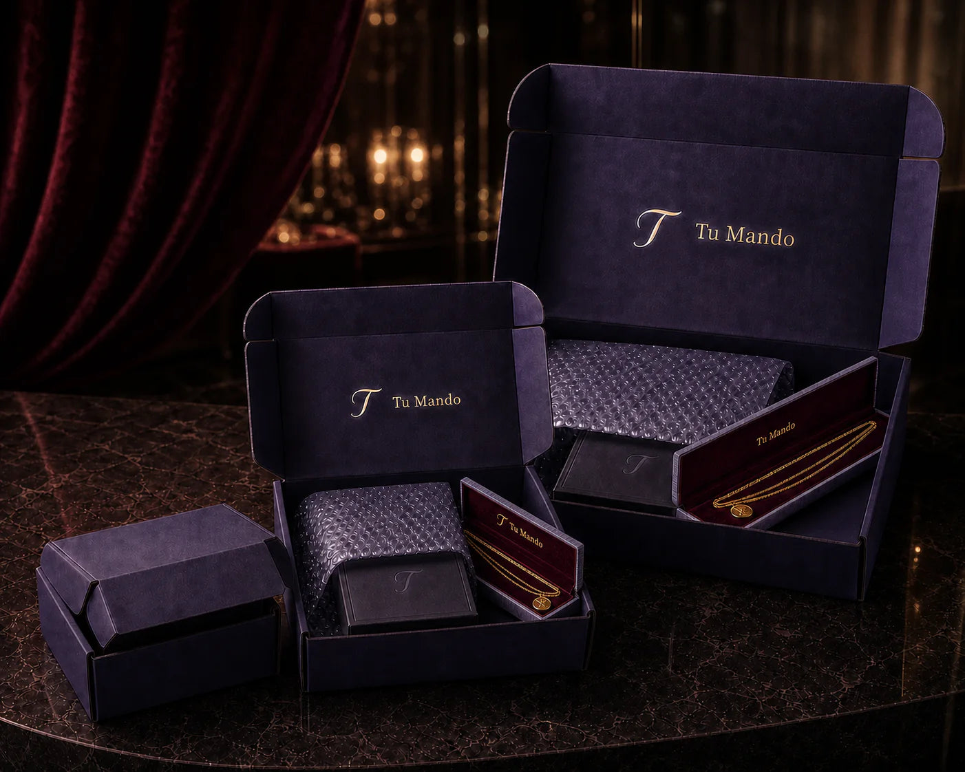 Discreet Tu Mando delivery packaging with a beautifully presented order and complimentary charm necklace